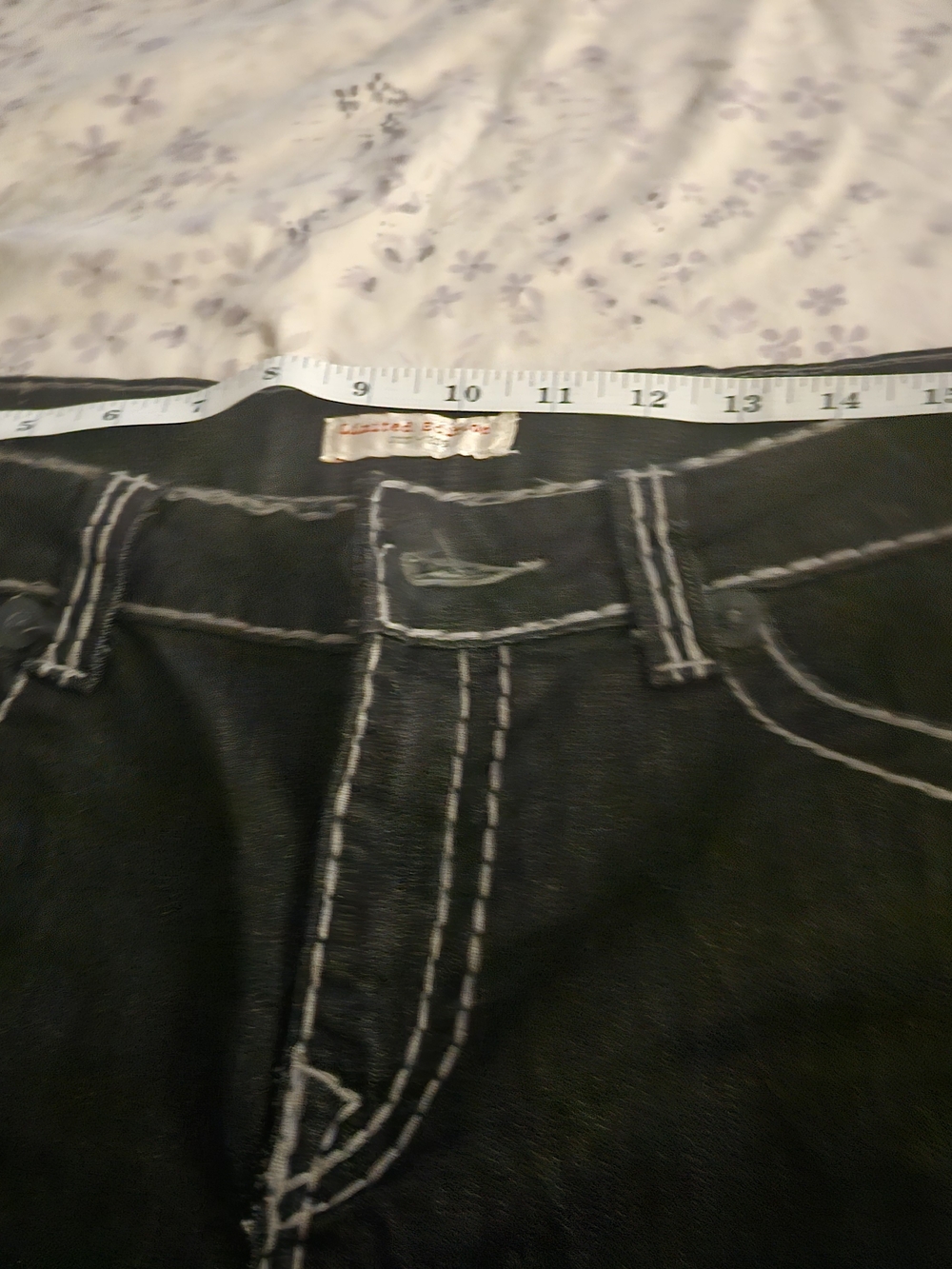 True Religion Black Straight Leg Jeans with White Contrast Stitching